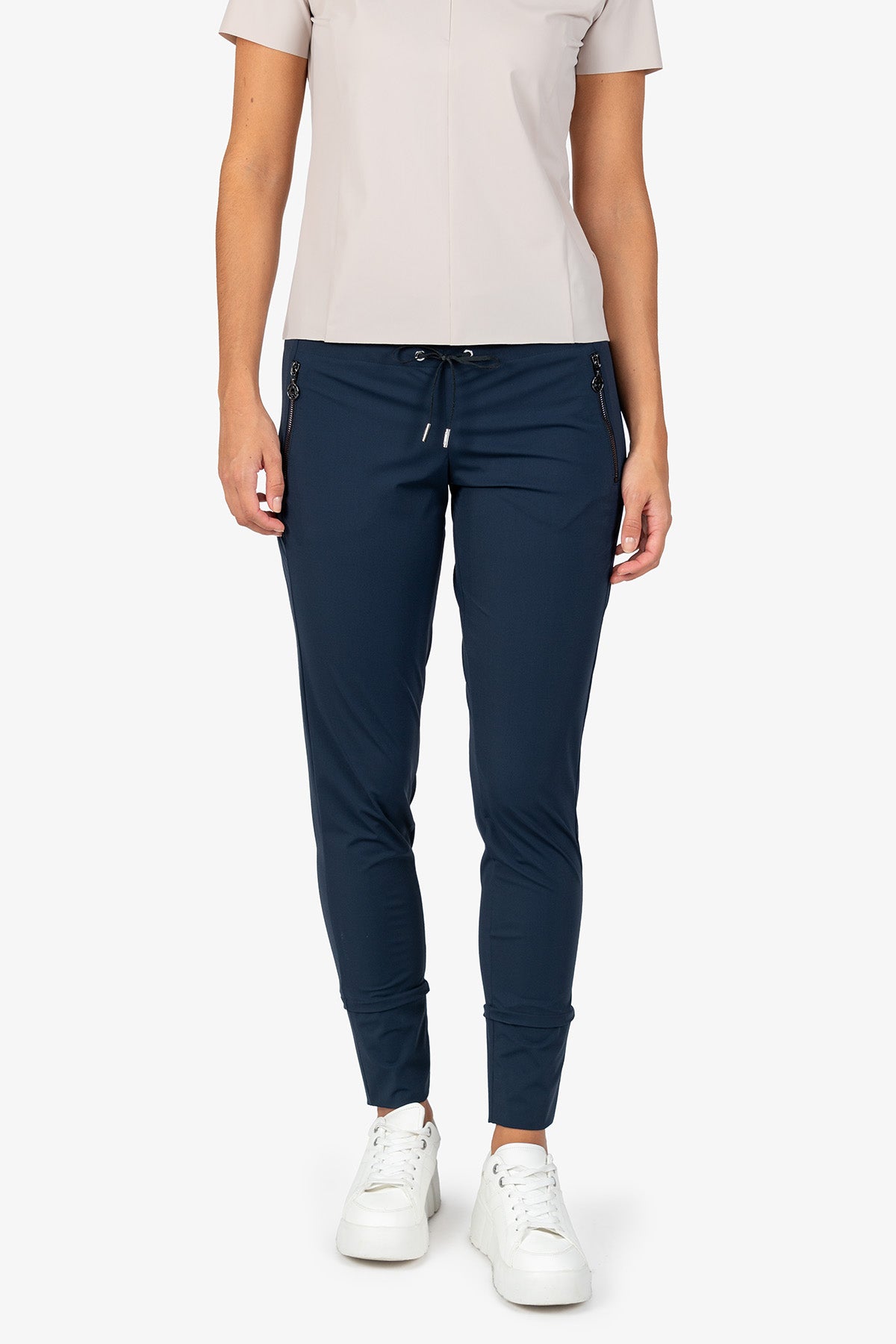 鬆緊腰拉鏈口袋休閒長褲