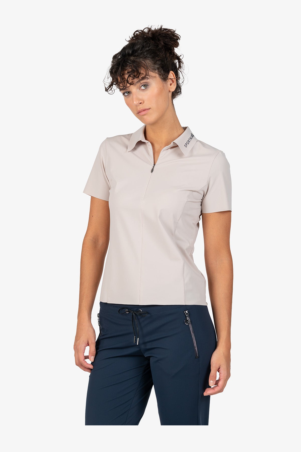 鬆緊腰拉鏈口袋休閒長褲