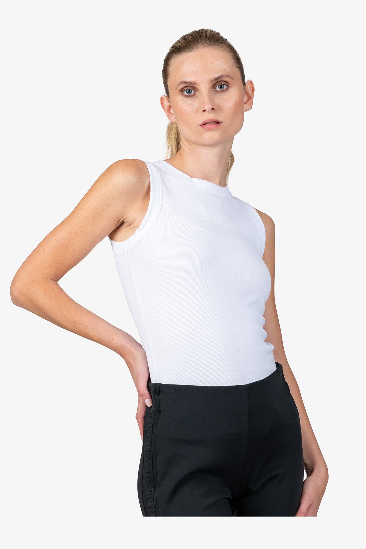 Logo印字側飾邊修身長褲