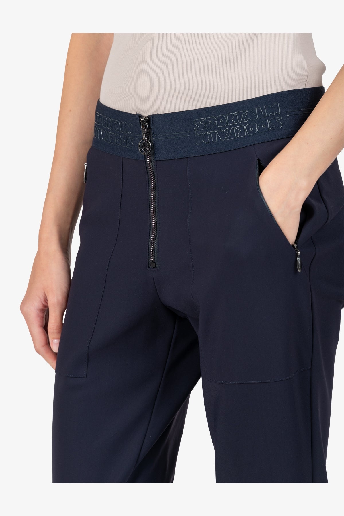 鬆緊腰拉鏈裝飾緊身褲