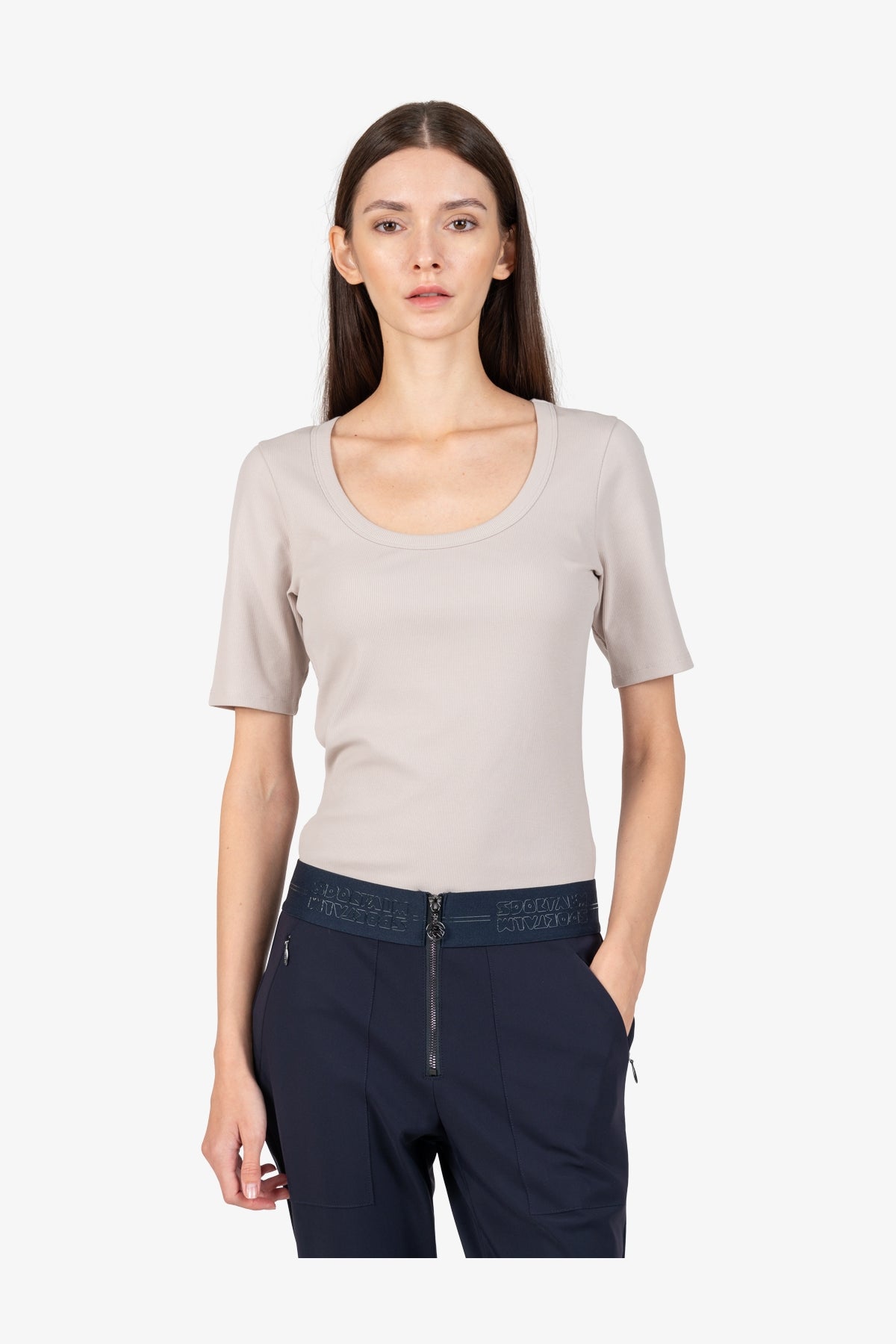 鬆緊腰拉鏈裝飾緊身褲