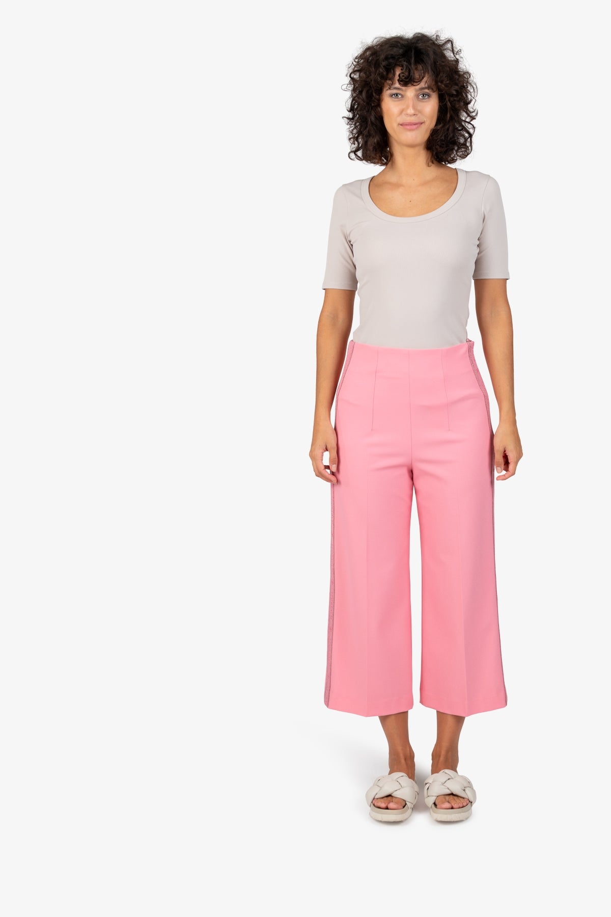 針織側飾邊闊腿長褲