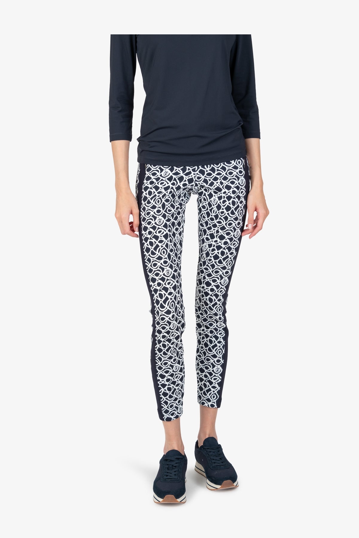 撞色条纹饰边Logo图案紧身裤