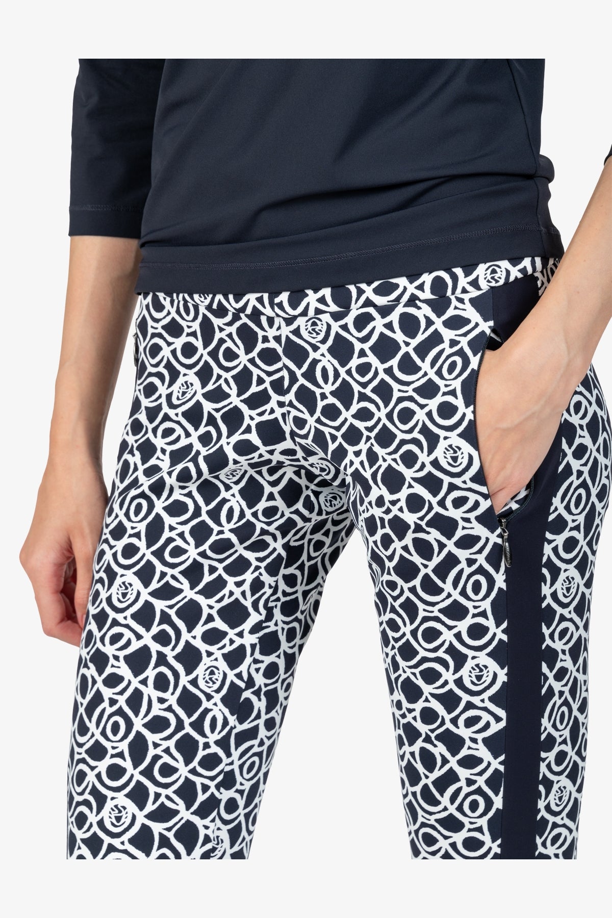 撞色条纹饰边Logo图案紧身裤