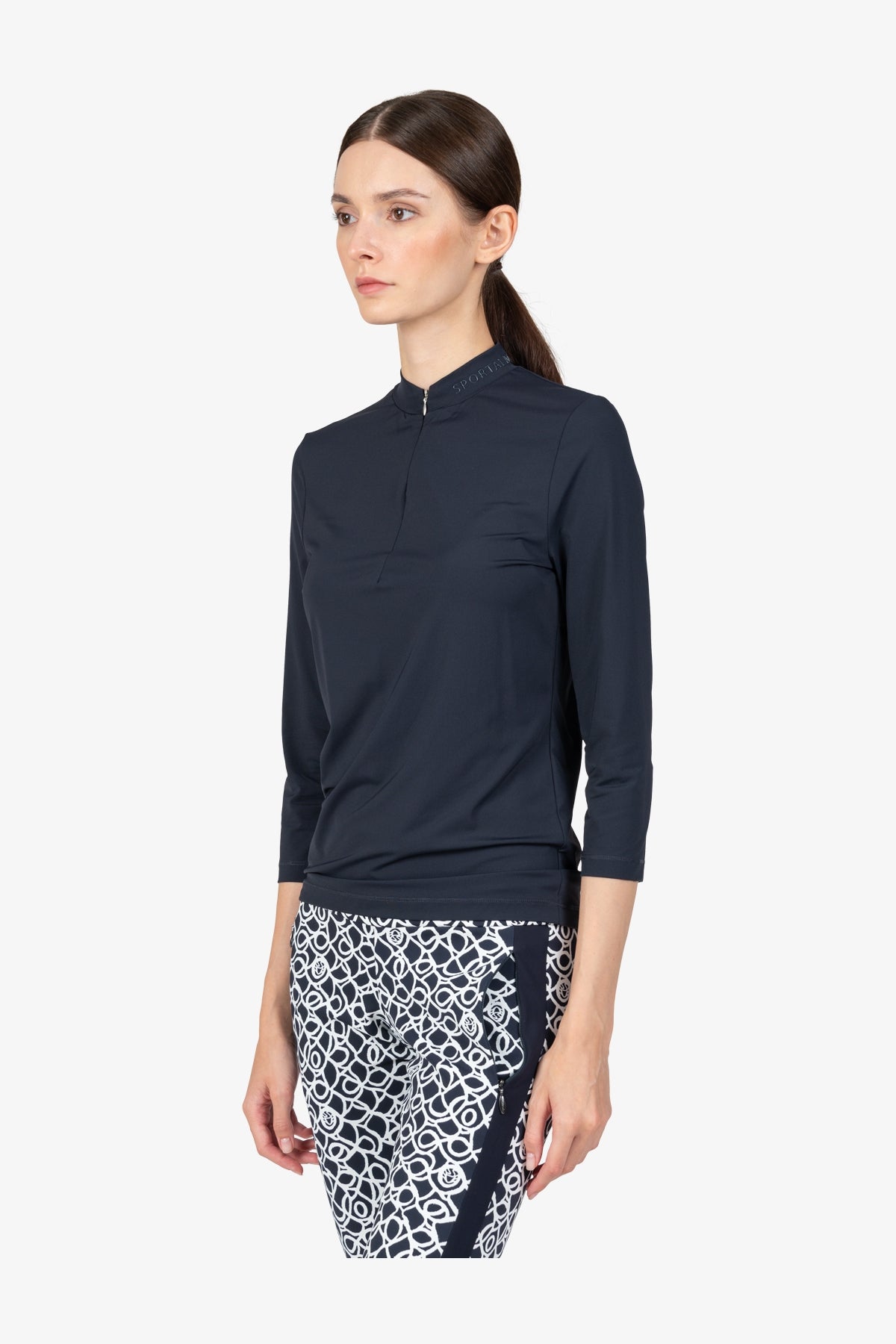 撞色条纹饰边Logo图案紧身裤