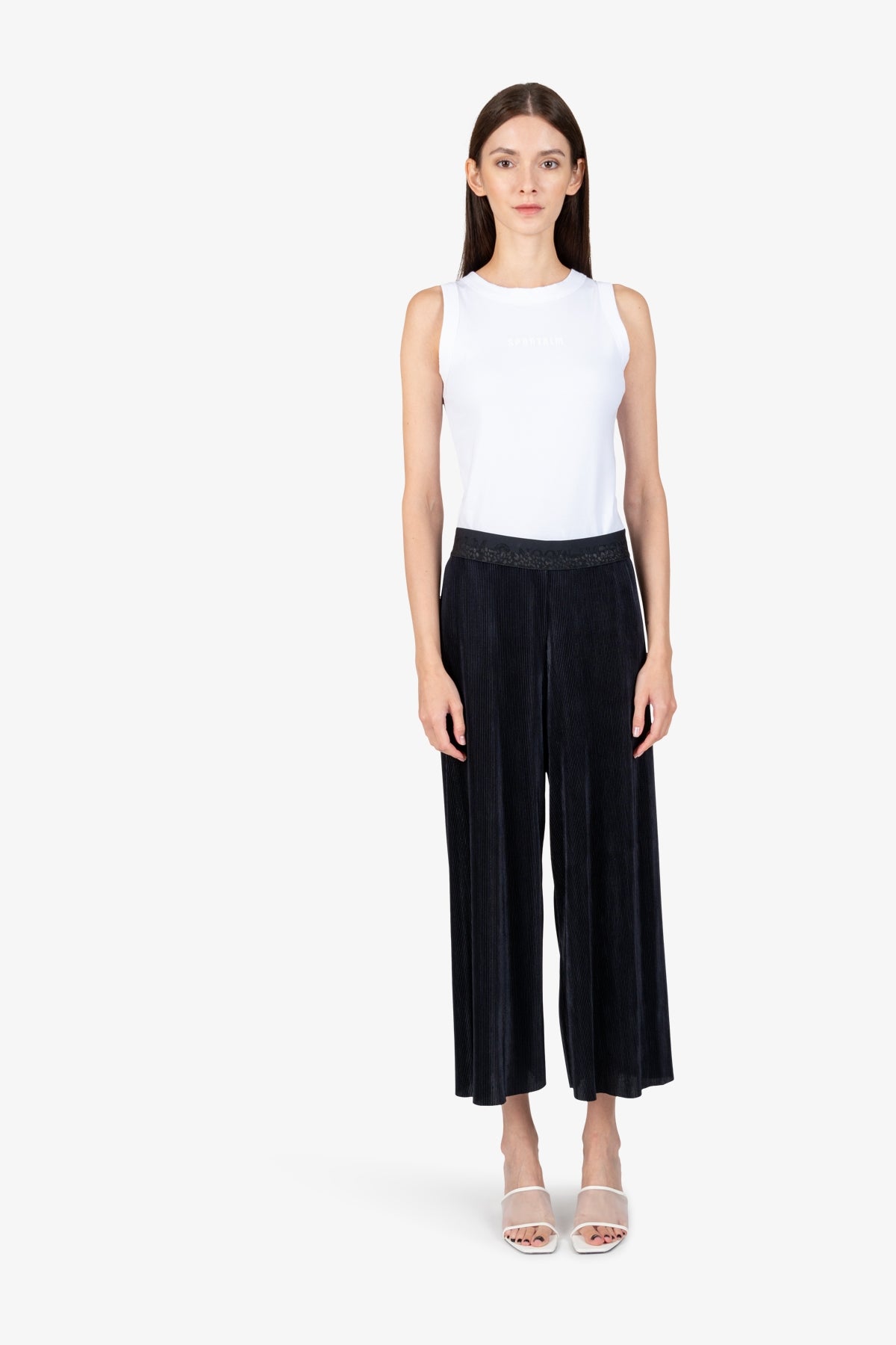 鬆緊腰壓褶闊腿褲