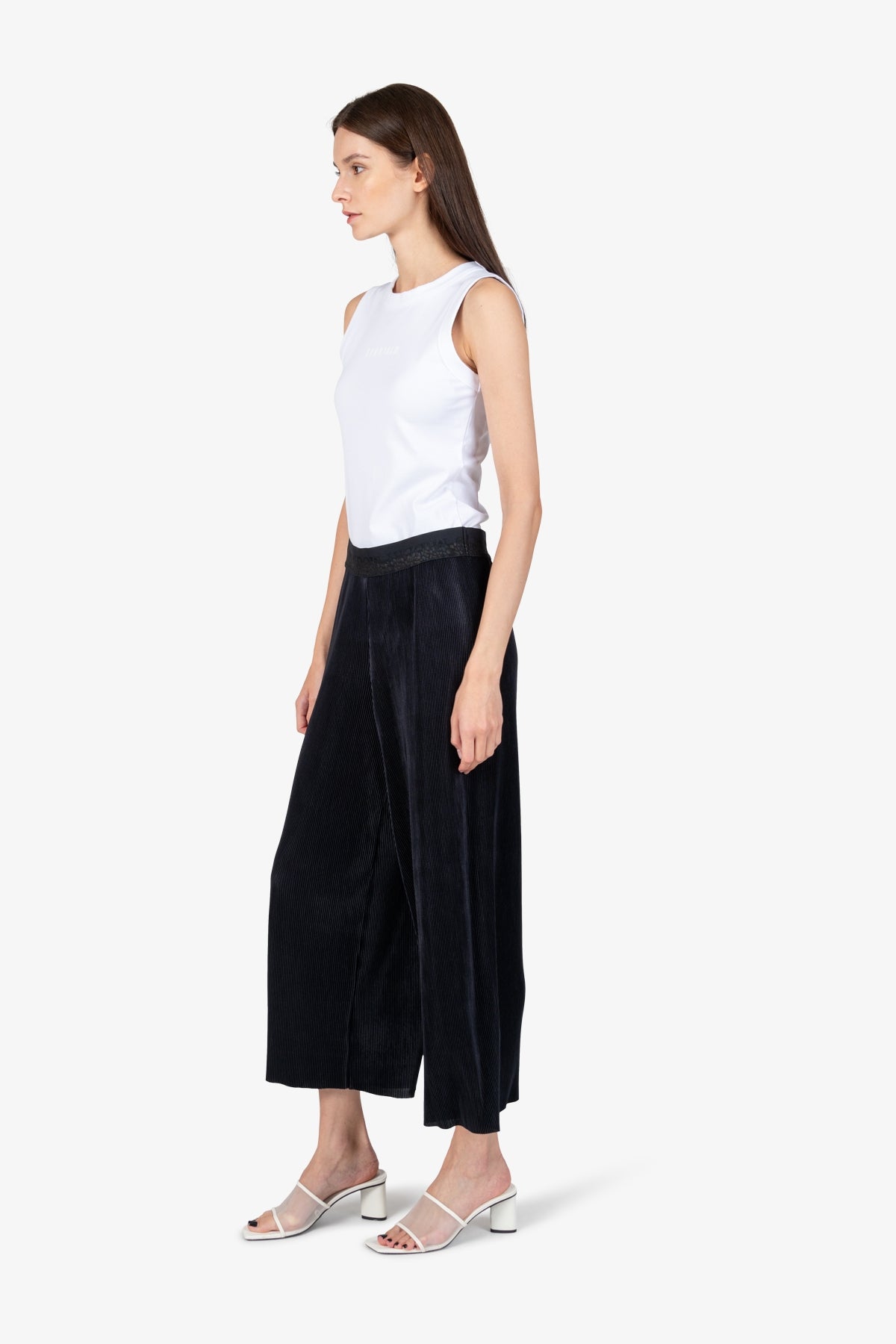 鬆緊腰壓褶闊腿褲