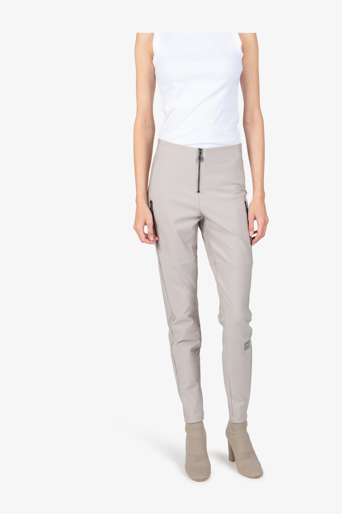 鬆緊腰拉鏈裝飾修身長褲