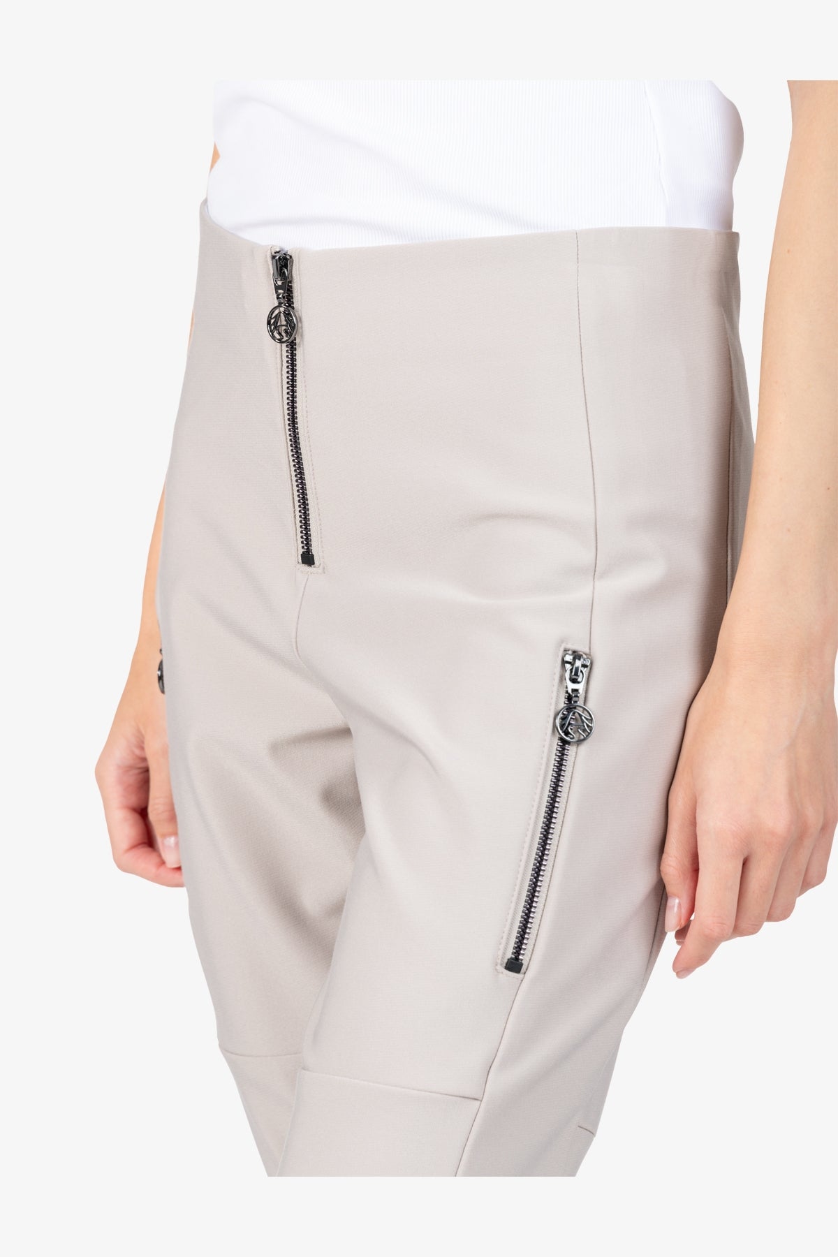 鬆緊腰拉鏈裝飾修身長褲