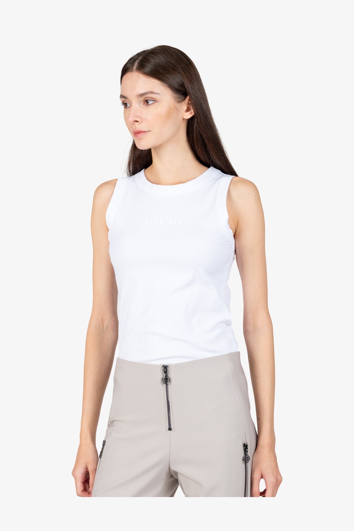 鬆緊腰拉鏈裝飾修身長褲