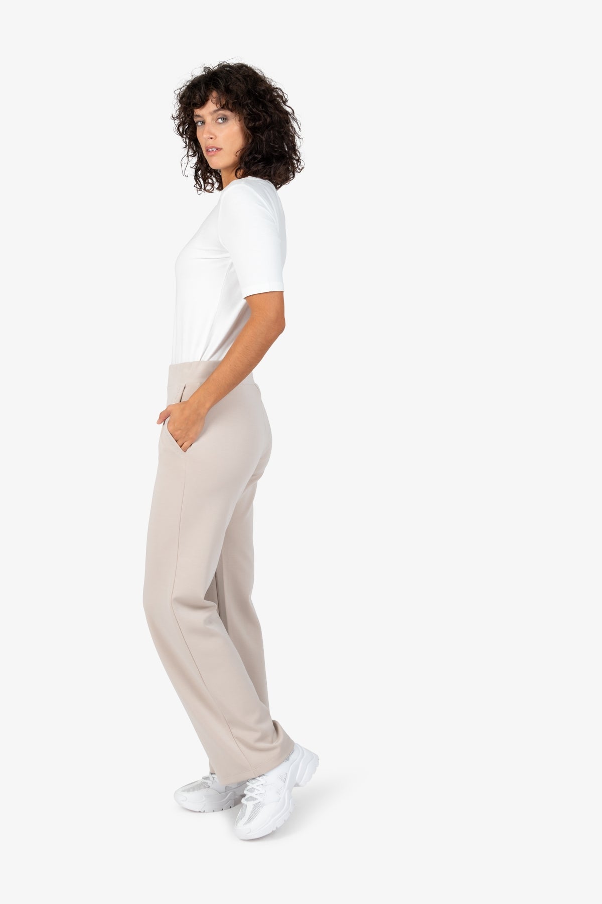 鬆緊腰水鑽裝飾直筒長褲