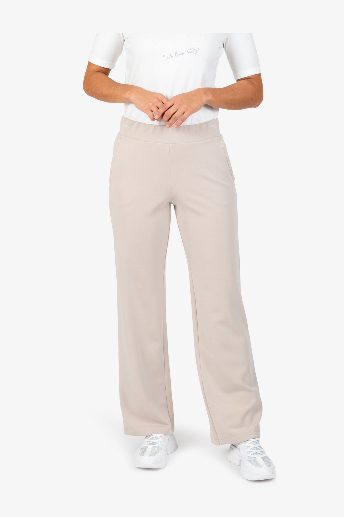 鬆緊腰水鑽裝飾直筒長褲