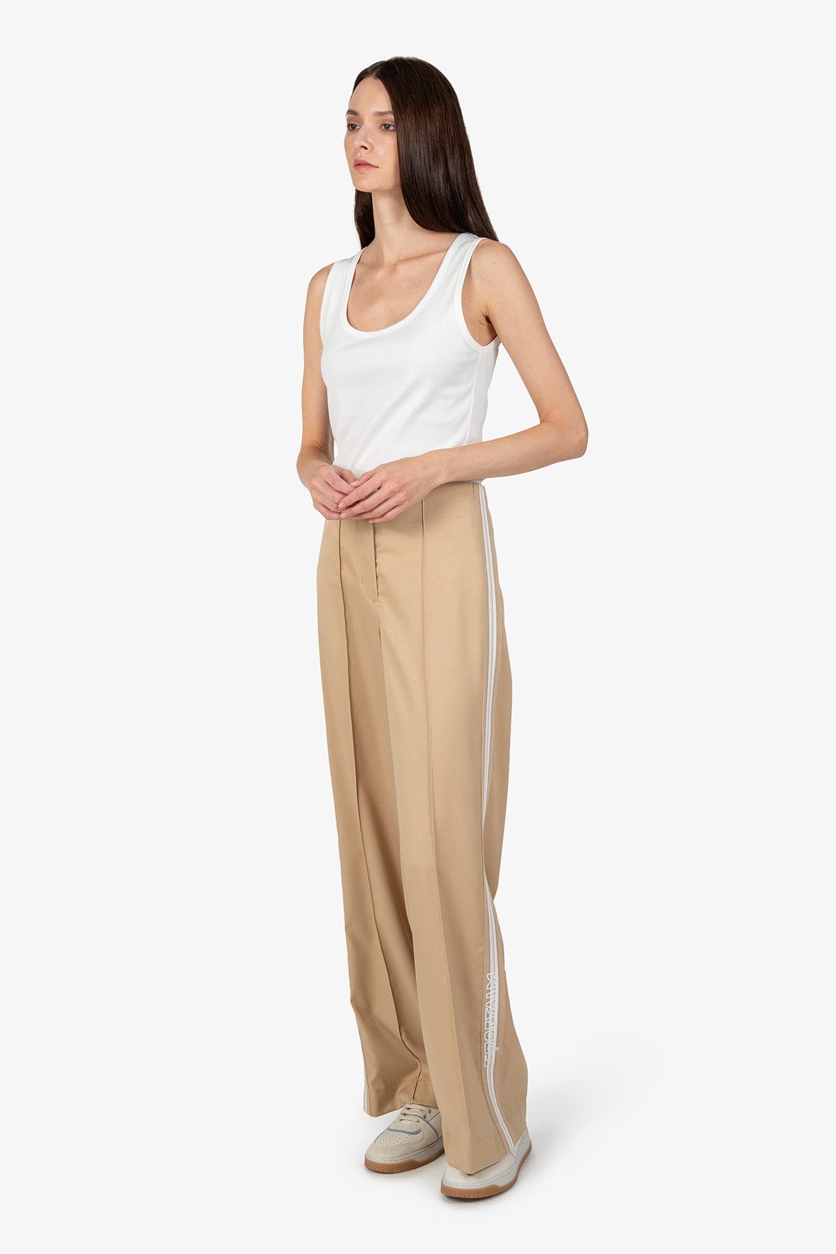 針織側飾邊闊腿長褲