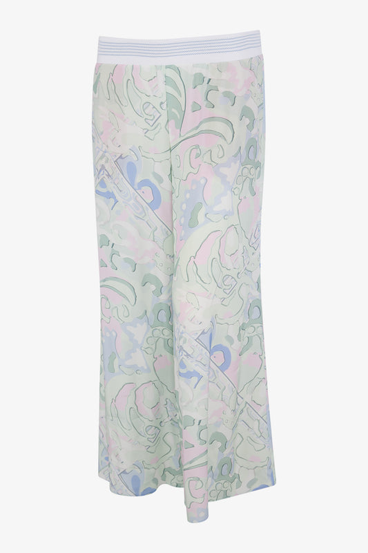 鬆緊腰印花闊腿長褲