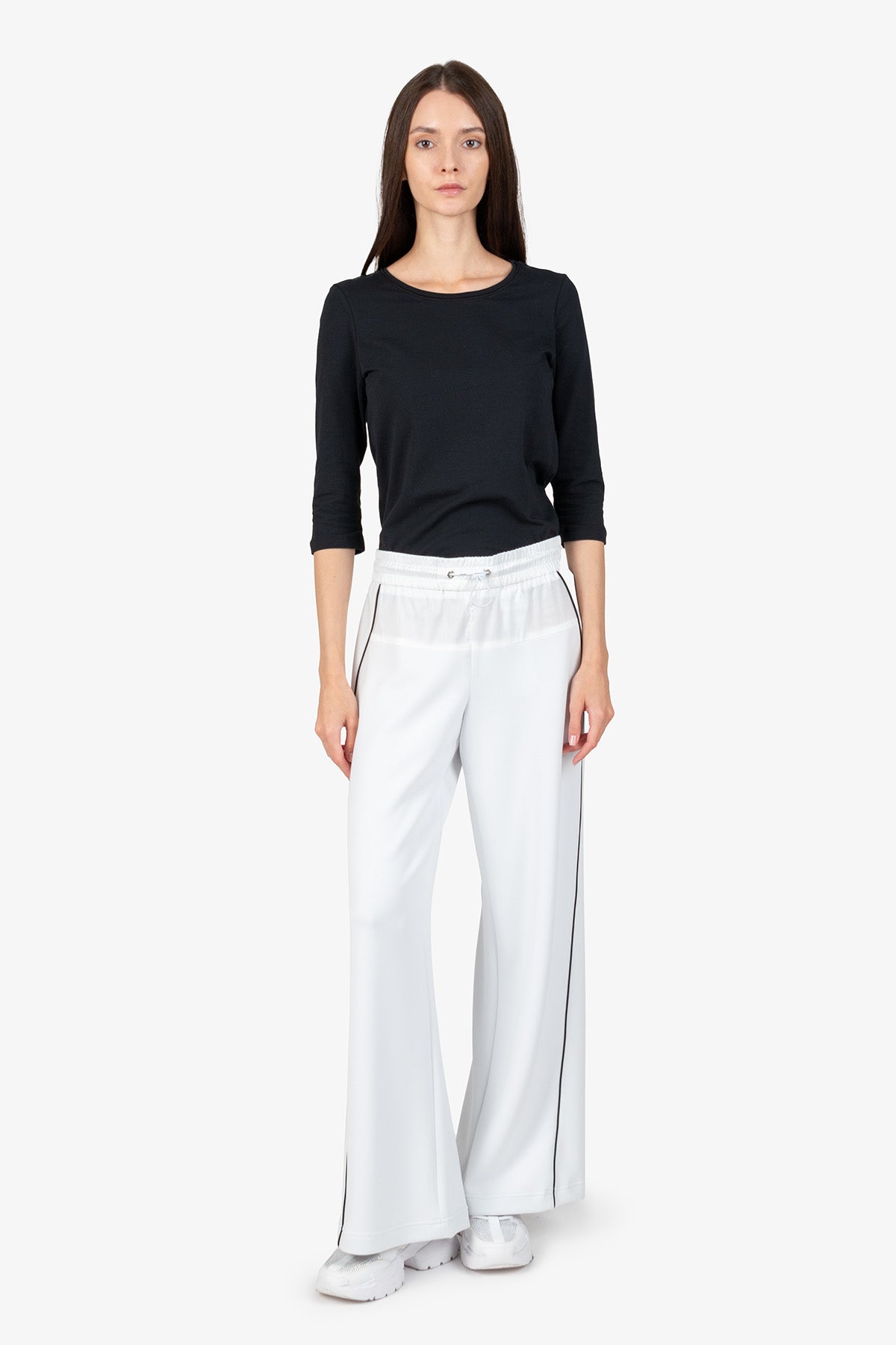 抽繩腰撞色鑲邊闊腿褲