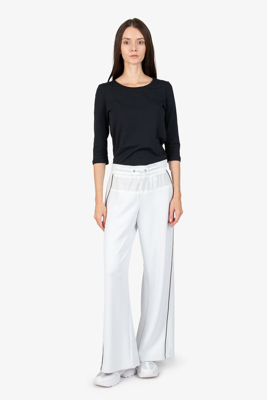 抽繩腰撞色鑲邊闊腿褲