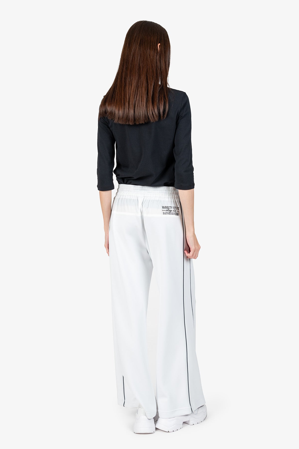 抽繩腰撞色鑲邊闊腿褲