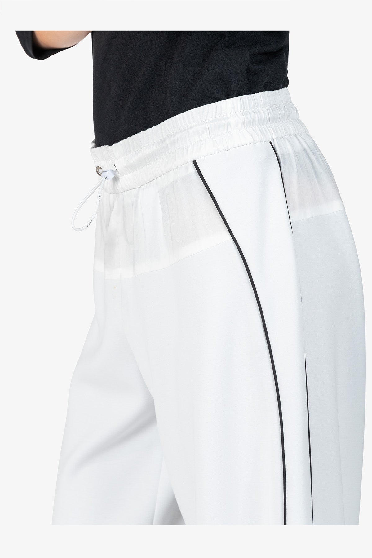 抽繩腰撞色鑲邊闊腿褲