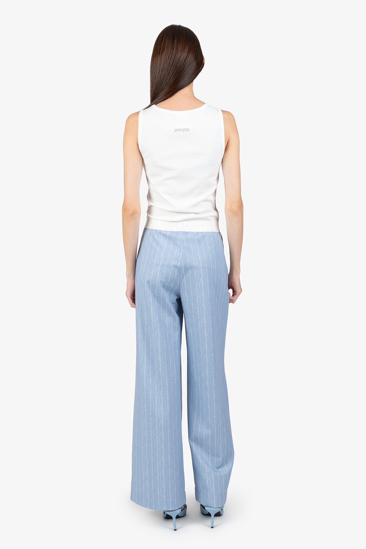 鬆緊腰條紋闊腿長褲