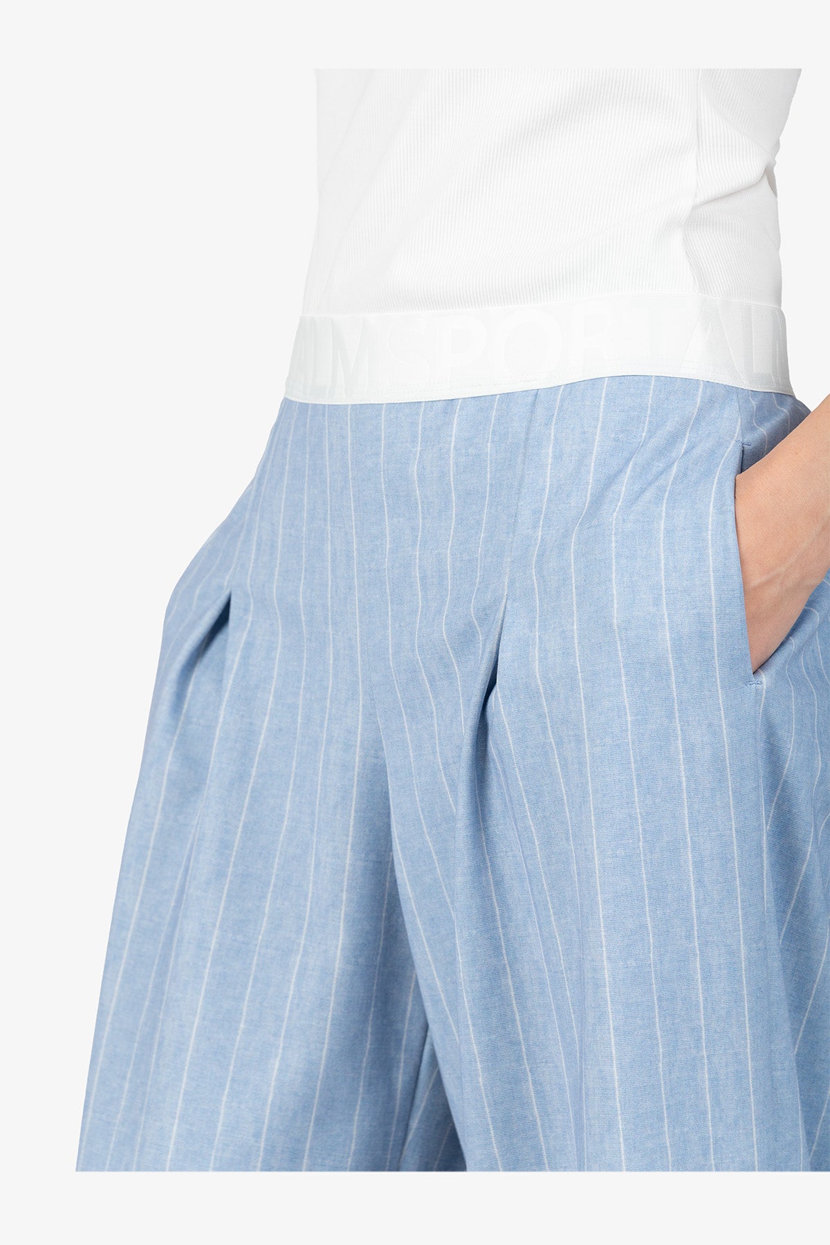 鬆緊腰條紋闊腿長褲