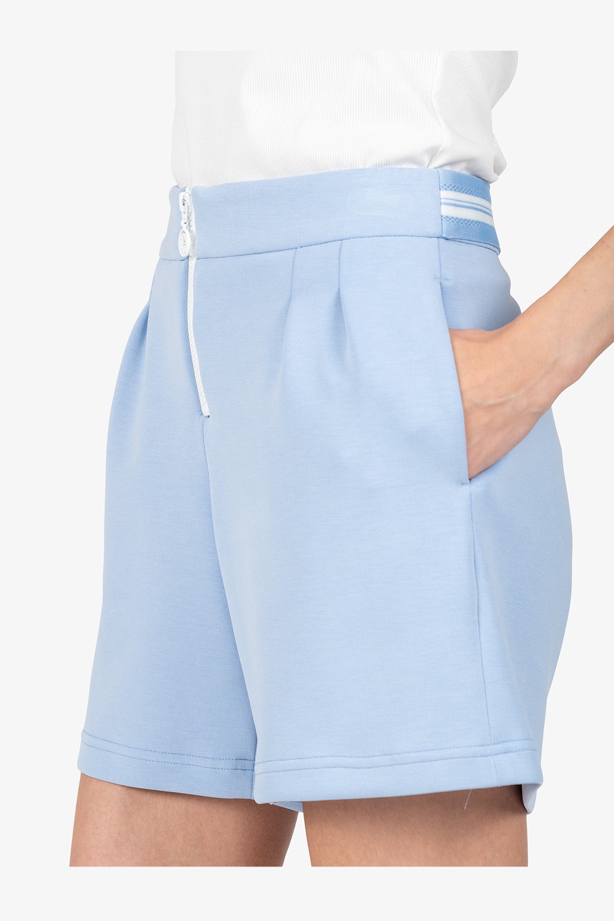 針織飾帶拼接拉鏈短褲