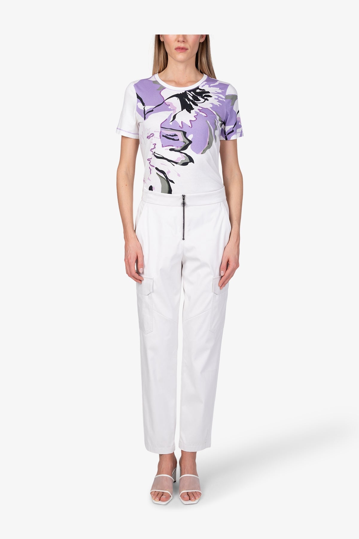 拉鏈腰翻蓋大口袋修身長褲