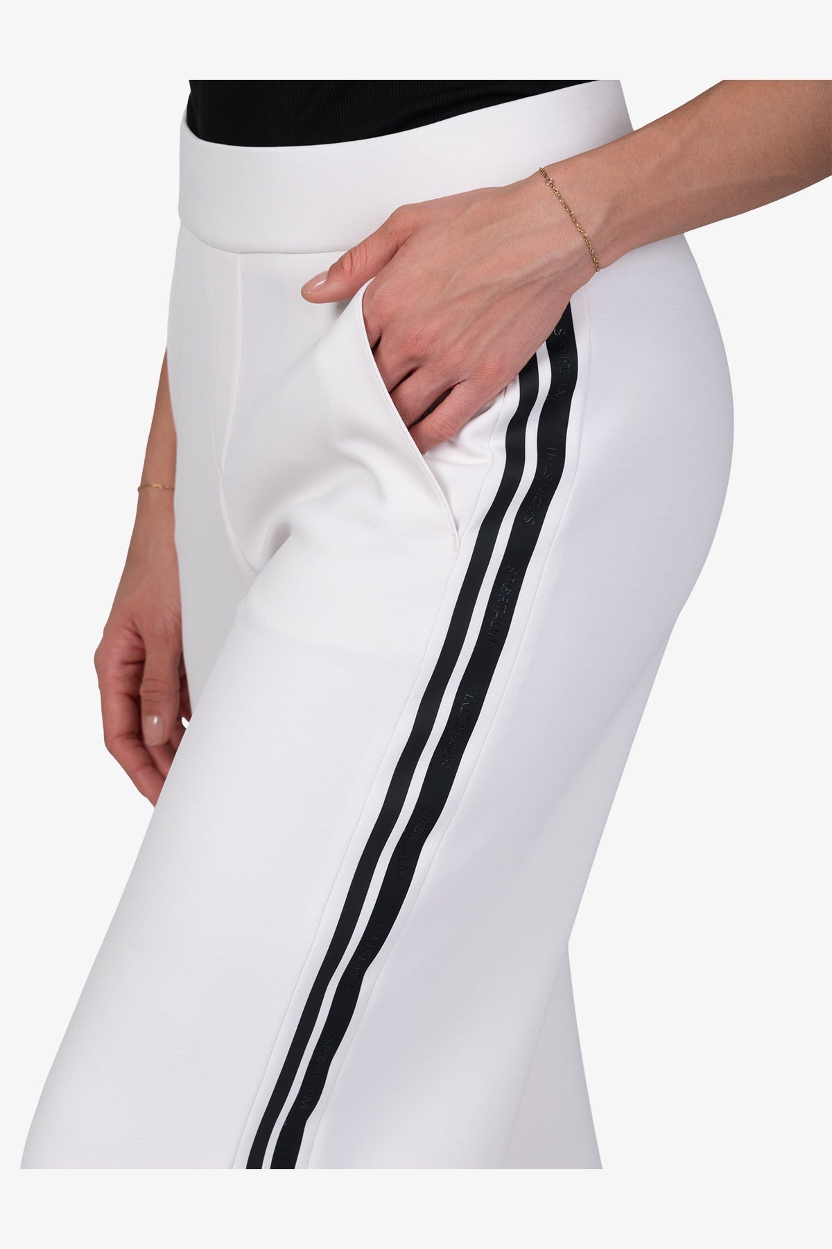 條紋側飾邊鬆緊腰闊腿褲