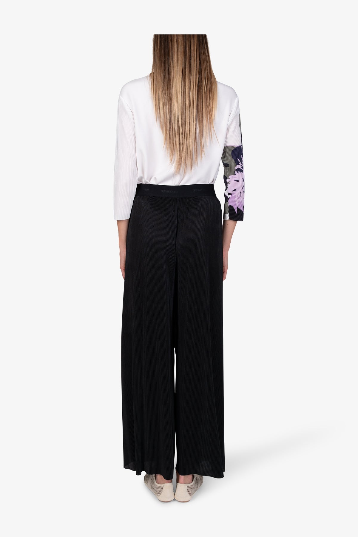 鬆緊腰褶皺面料闊腿褲