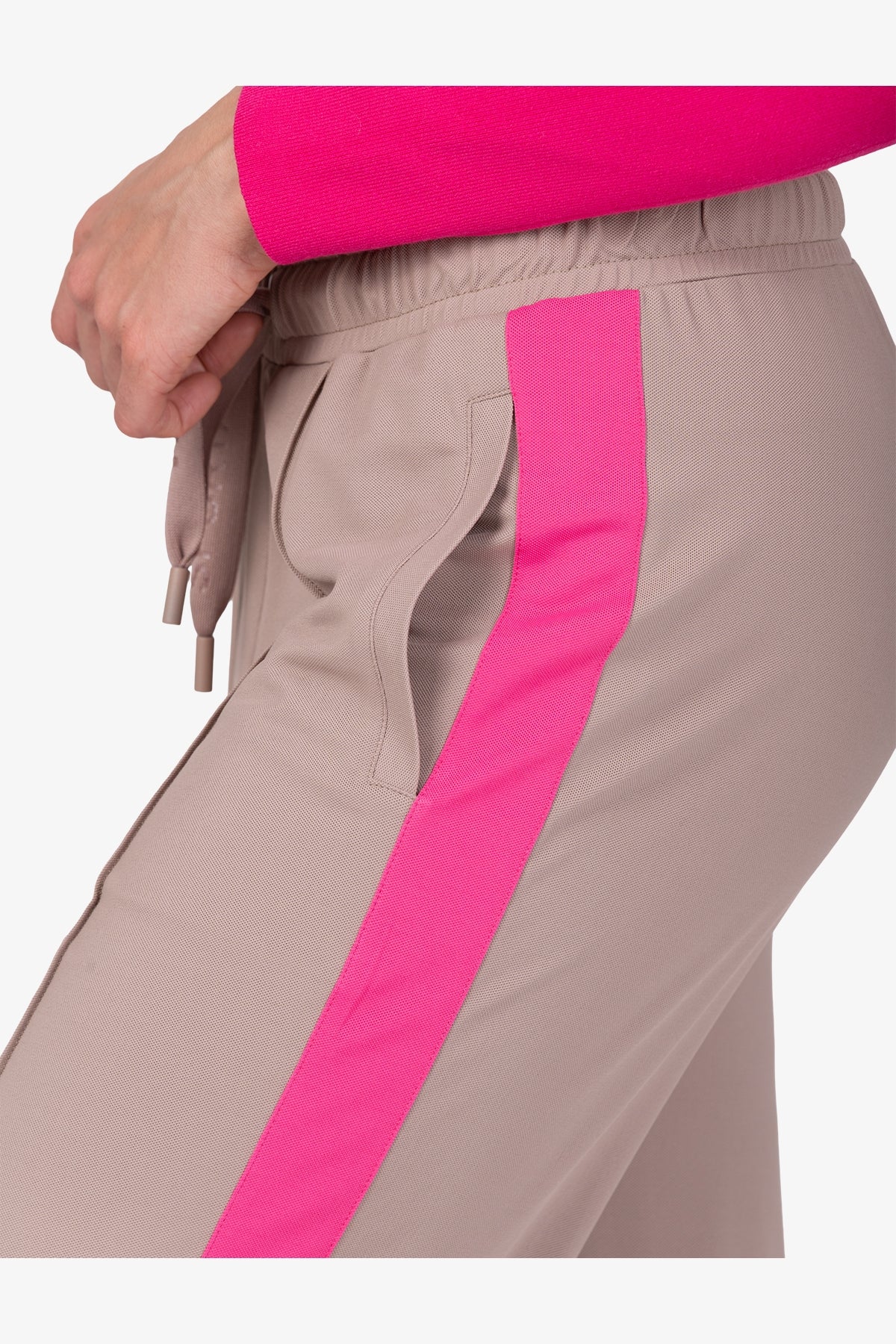 抽繩鬆緊腰撞色側飾邊闊腿褲