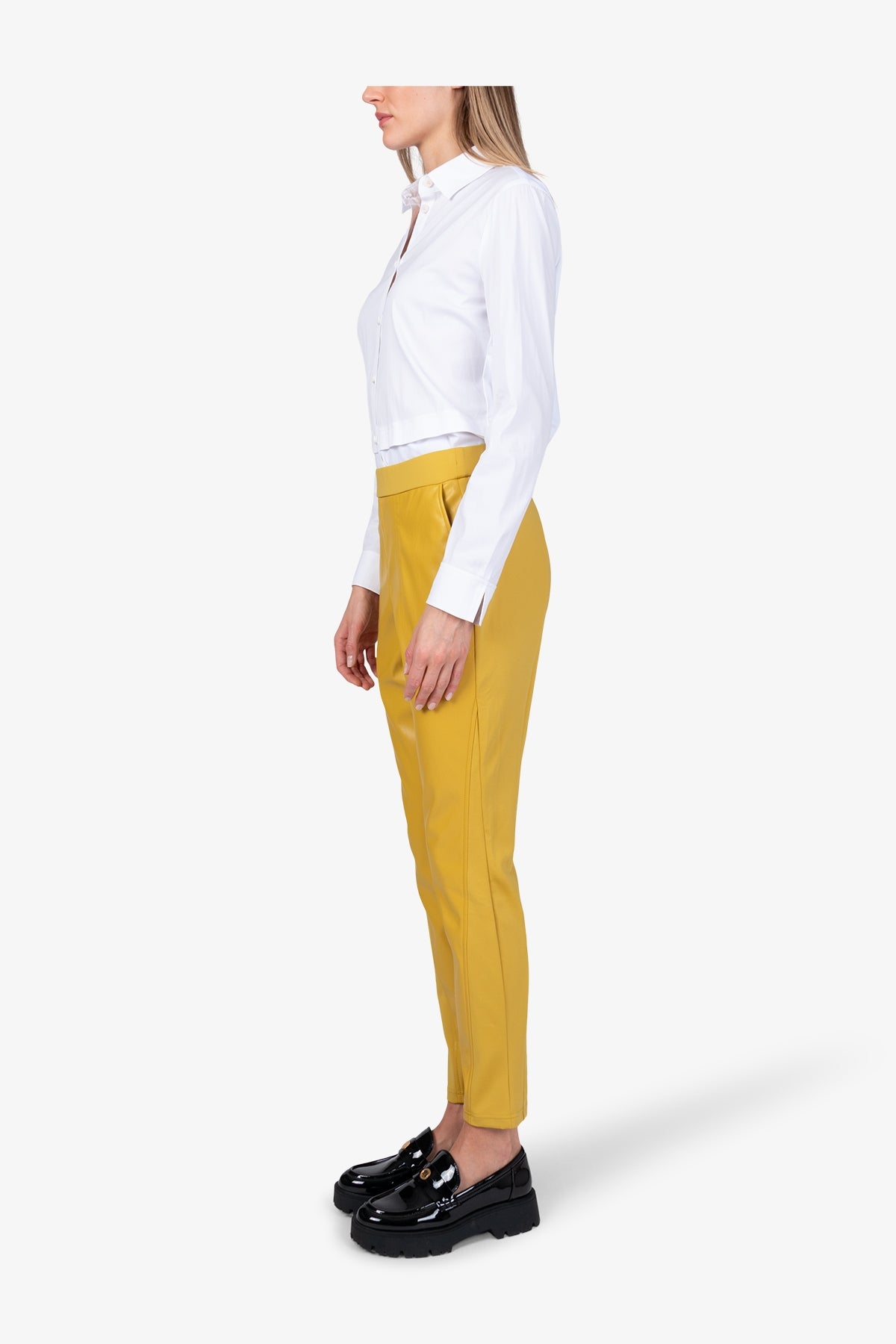 鬆緊腰人造皮革長褲