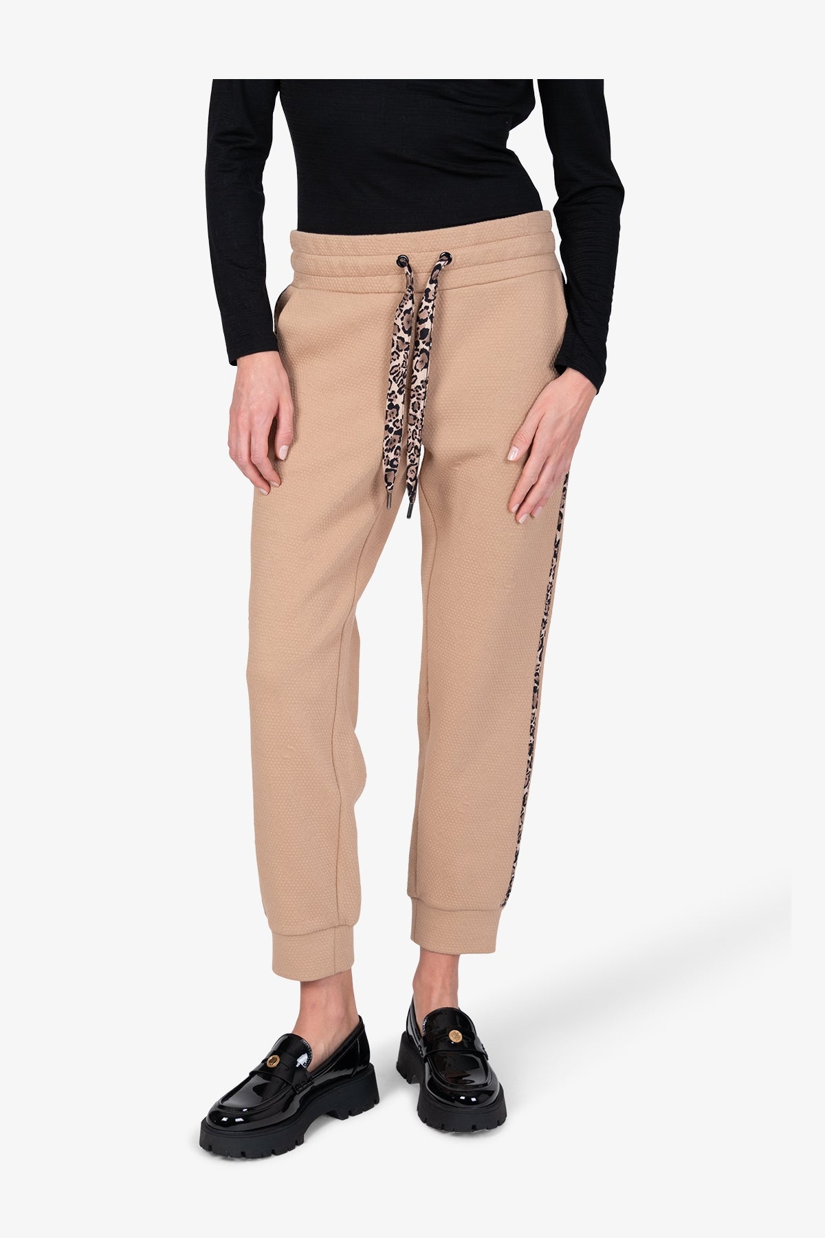 豹紋側飾邊鬆緊腰休閒褲