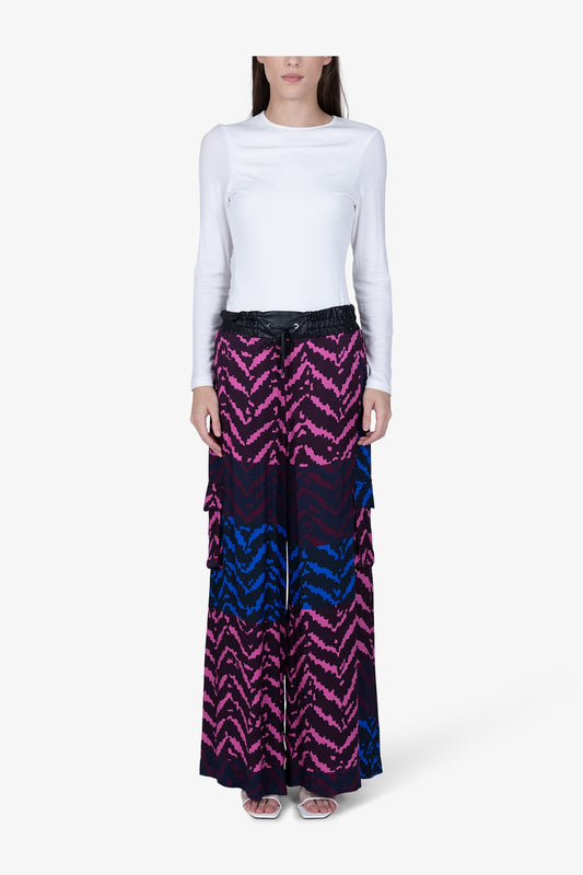 鬆緊腰Z字形圖案闊腿長褲