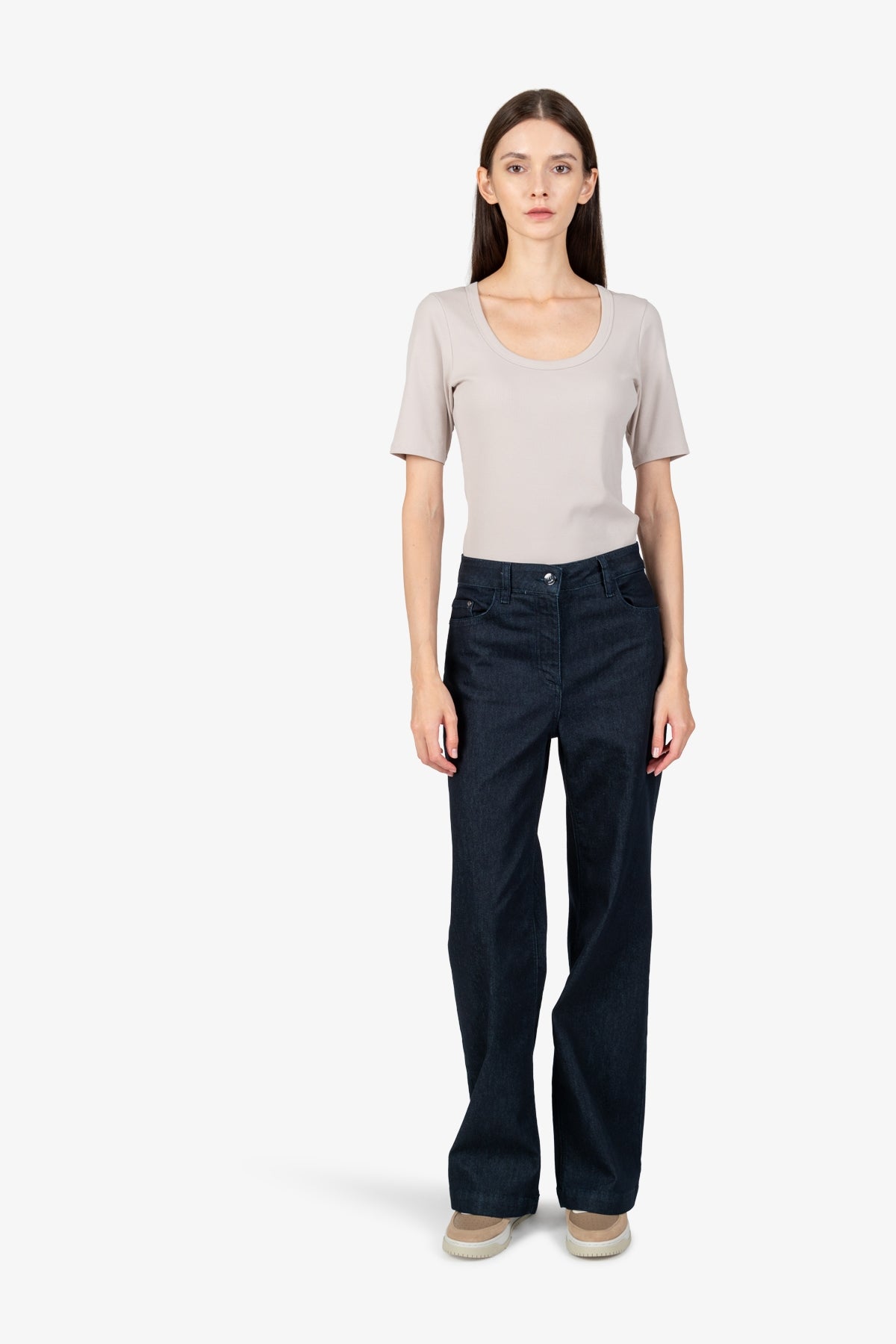 撞色刺繡圖案牛仔長褲