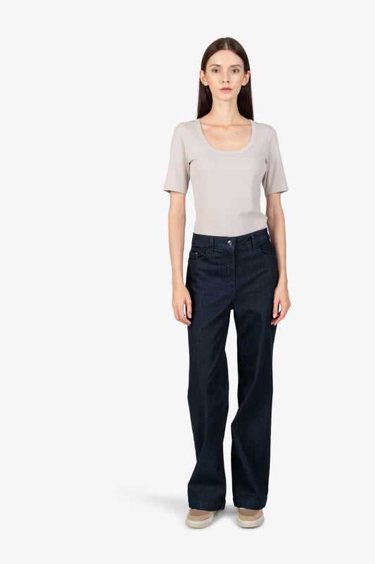 撞色刺繡圖案牛仔長褲