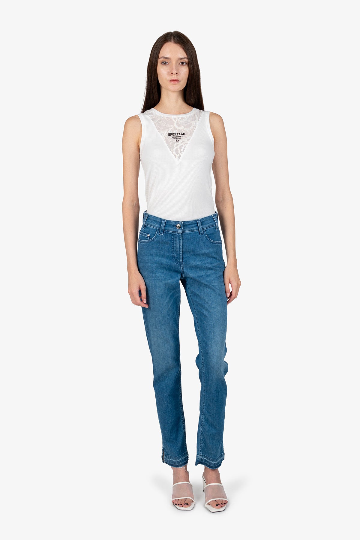 側開衩褲腳洗水牛仔褲