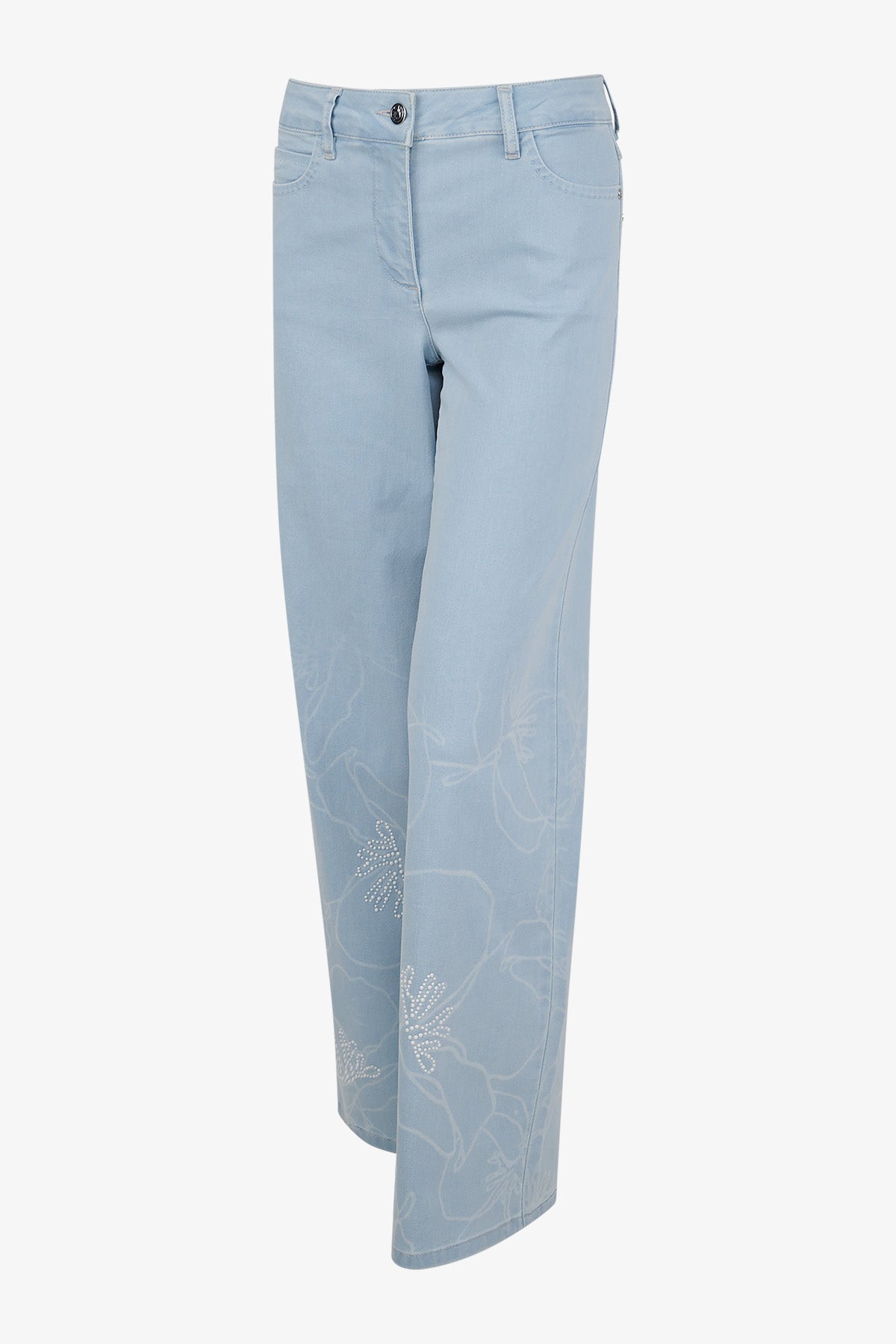 鐳射花型圖案牛仔長褲