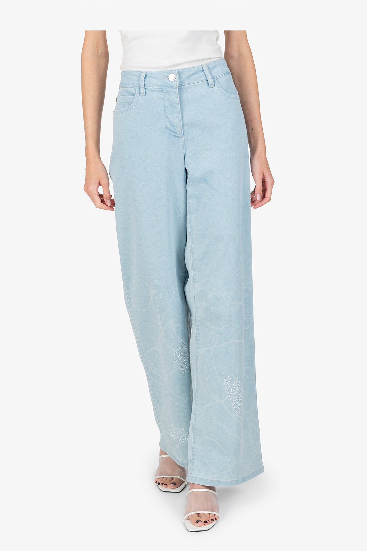 鐳射花型圖案牛仔長褲