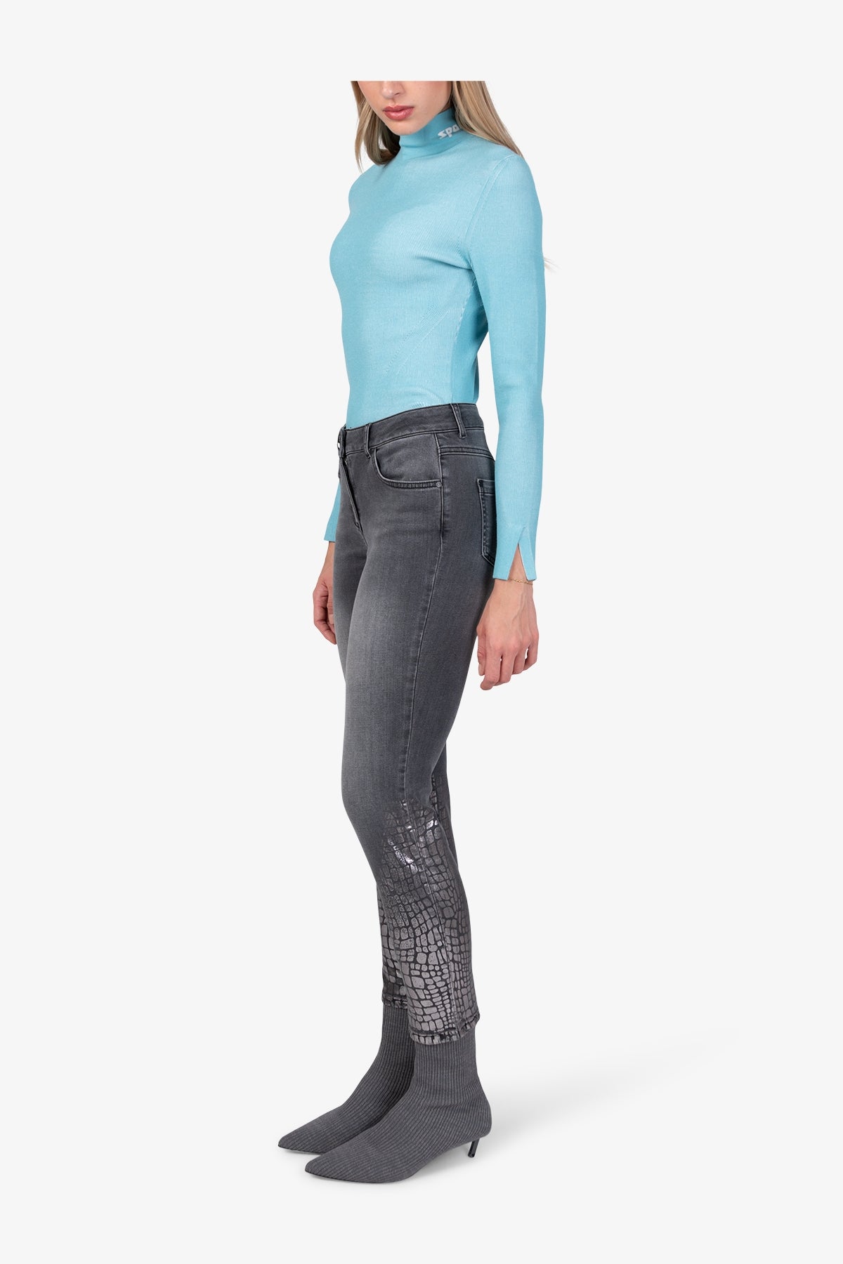 蛇紋漸變圖案做舊牛仔褲