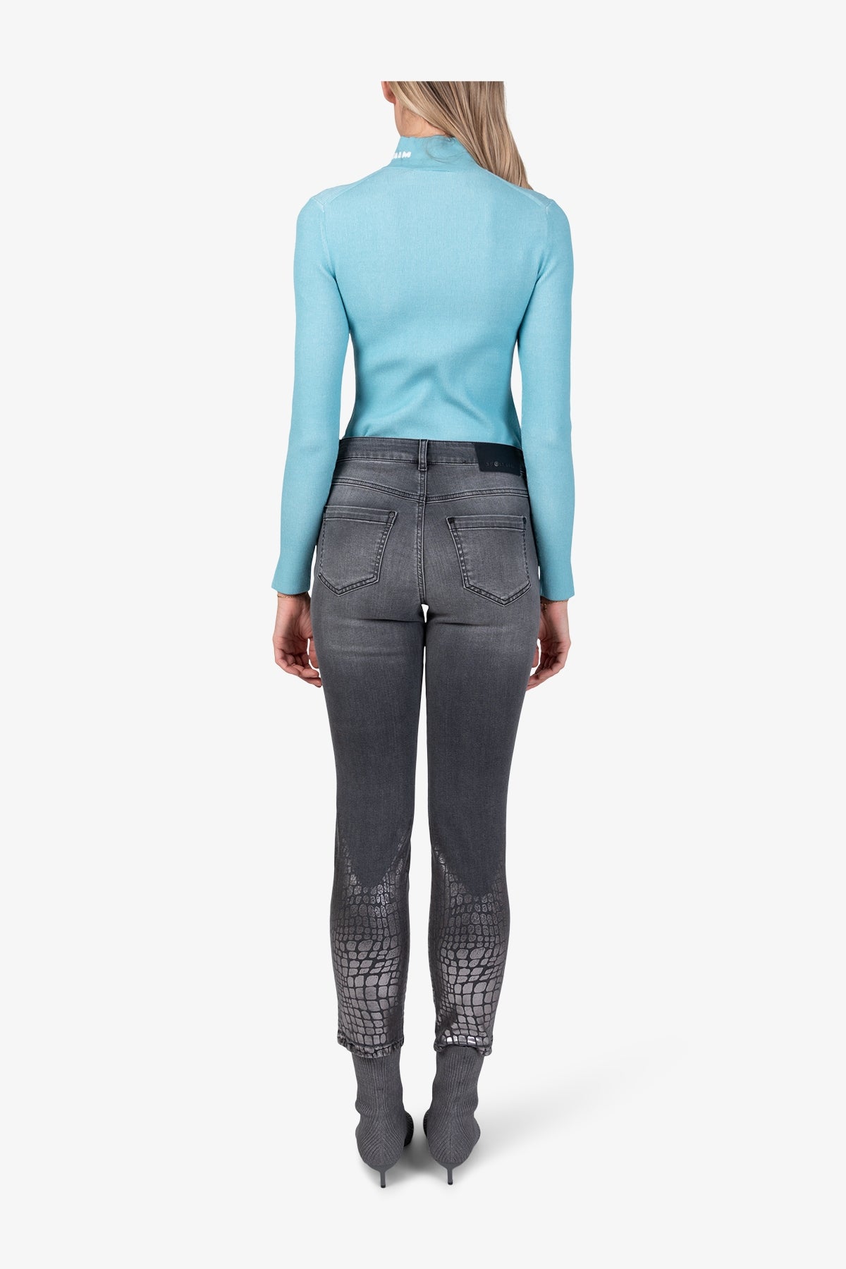 蛇紋漸變圖案做舊牛仔褲