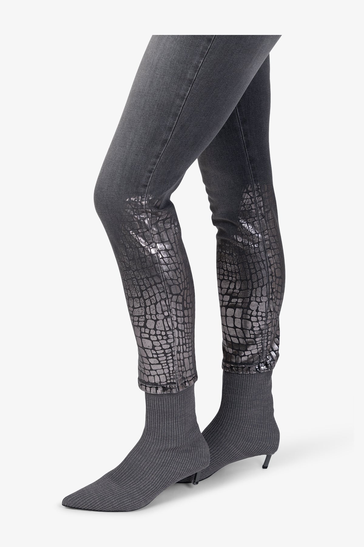 蛇紋漸變圖案做舊牛仔褲