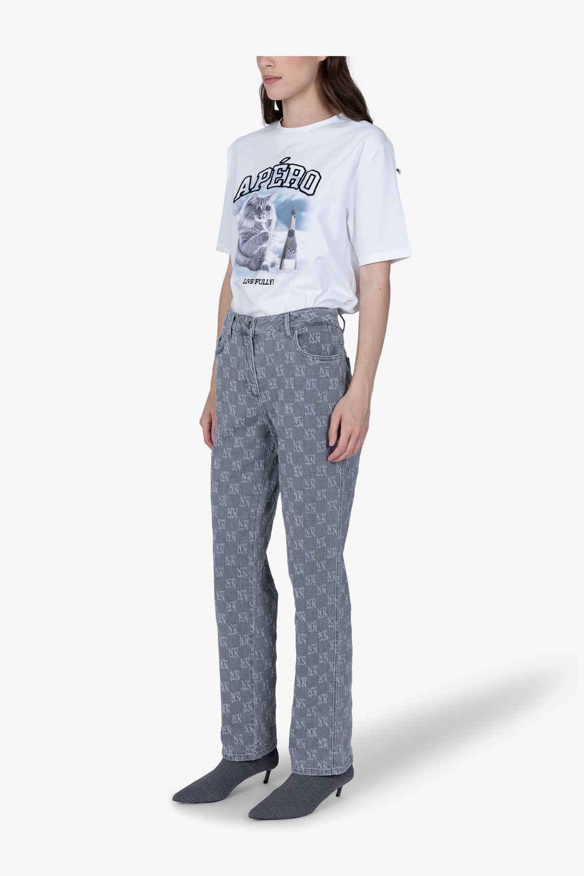 格纹图案修身长裤