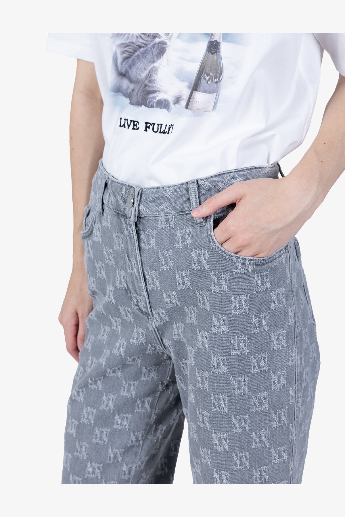 格纹图案修身长裤