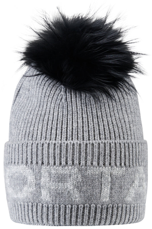 皮草毛球字母图案针织帽