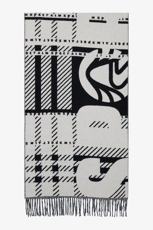 格紋印字流蘇圍巾