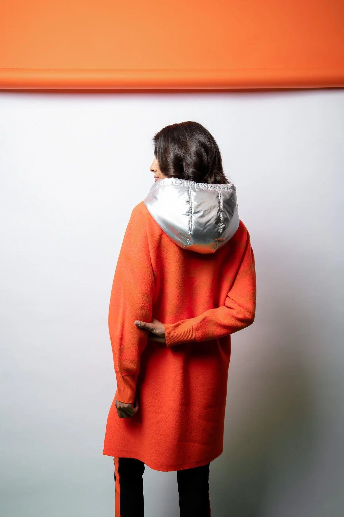 金屬風帽羊毛大衣