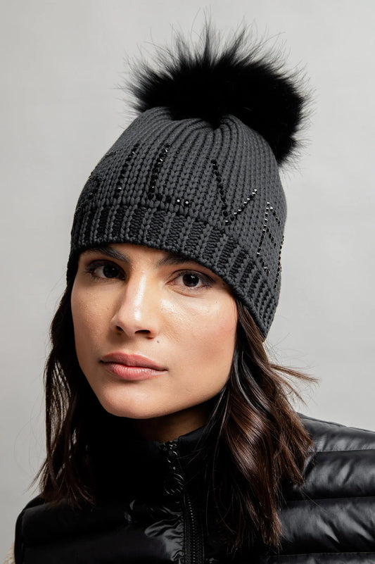 水钻刻字粗针织帽