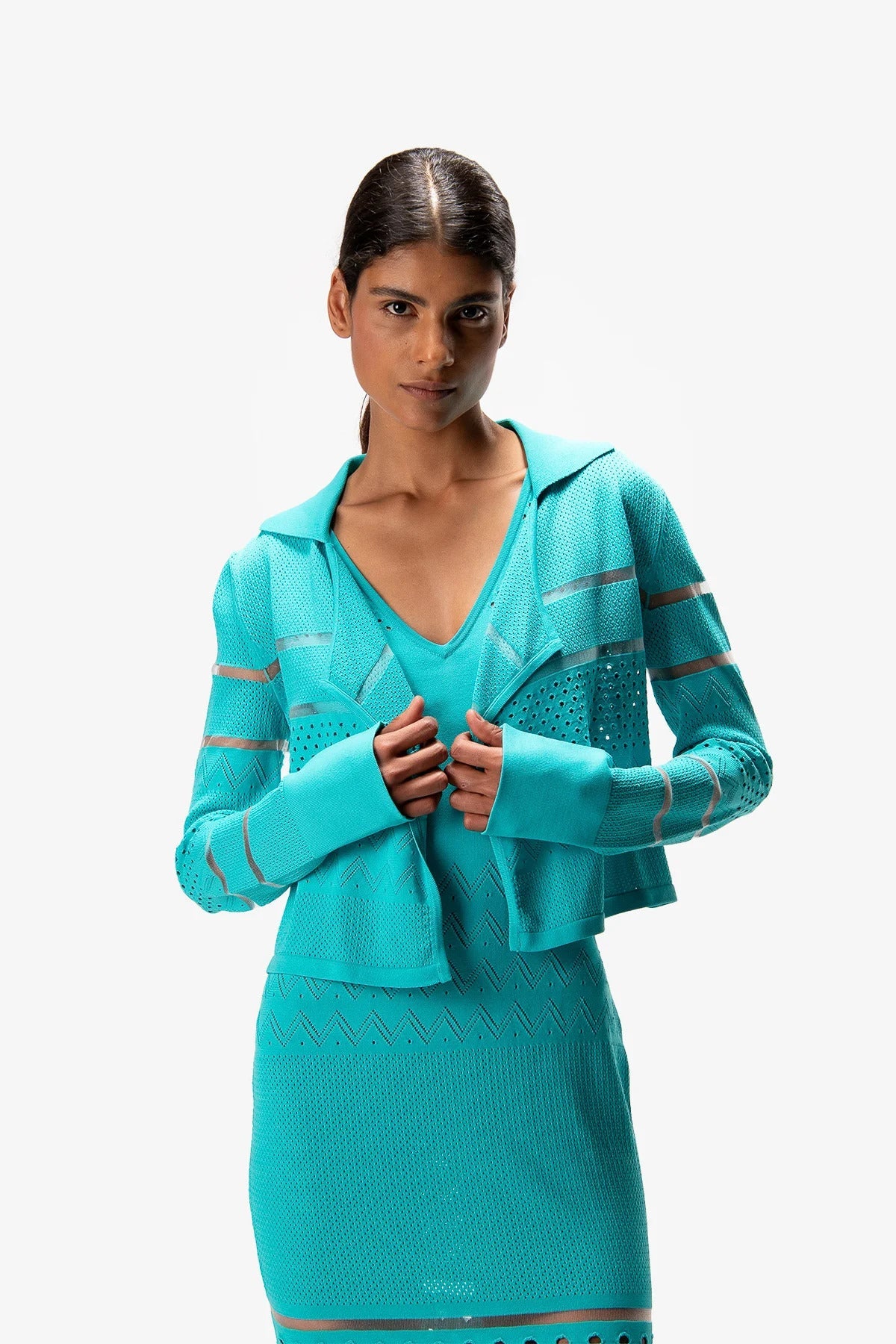 蕾丝拼接针织开衫