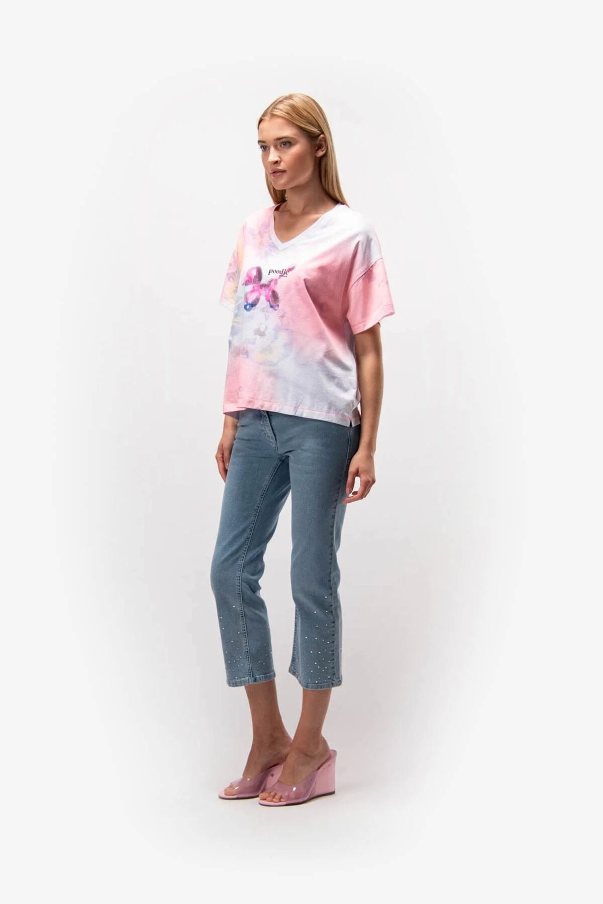 水钻装饰微喇牛仔裤