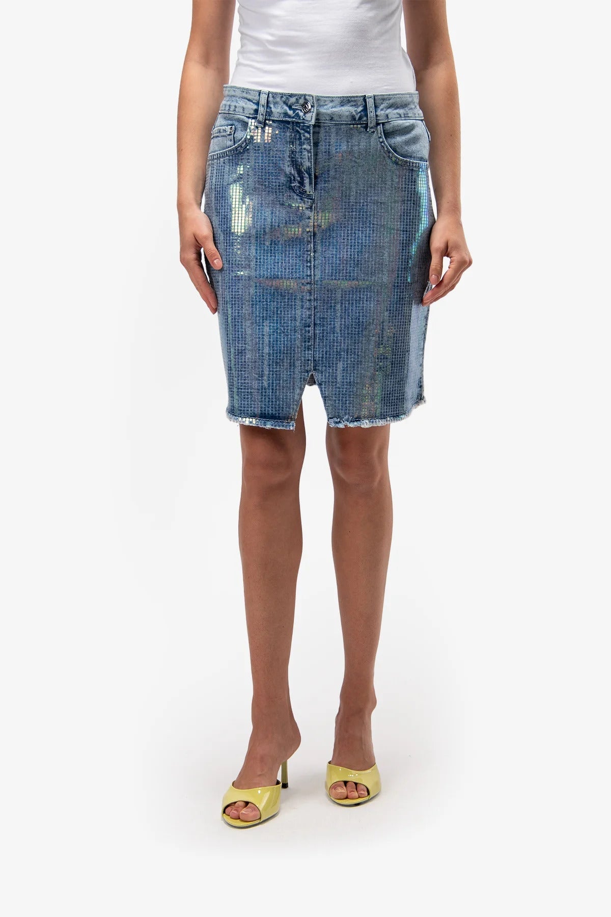 Denim Skirt with Foil Print